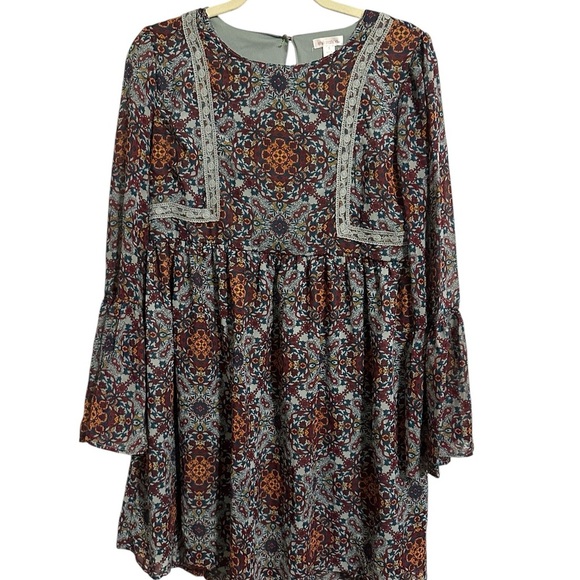Xhilaration Floral Bohemian Midi Dress Multicolor Cottagecore Babydoll Small - Picture 5 of 9